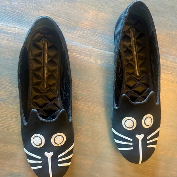 MARC by Marc Jacobs 39.5 Rue Kitty Velvet Loafers Black Cat Face Flats Slip Ons - Picture 5 of 8
